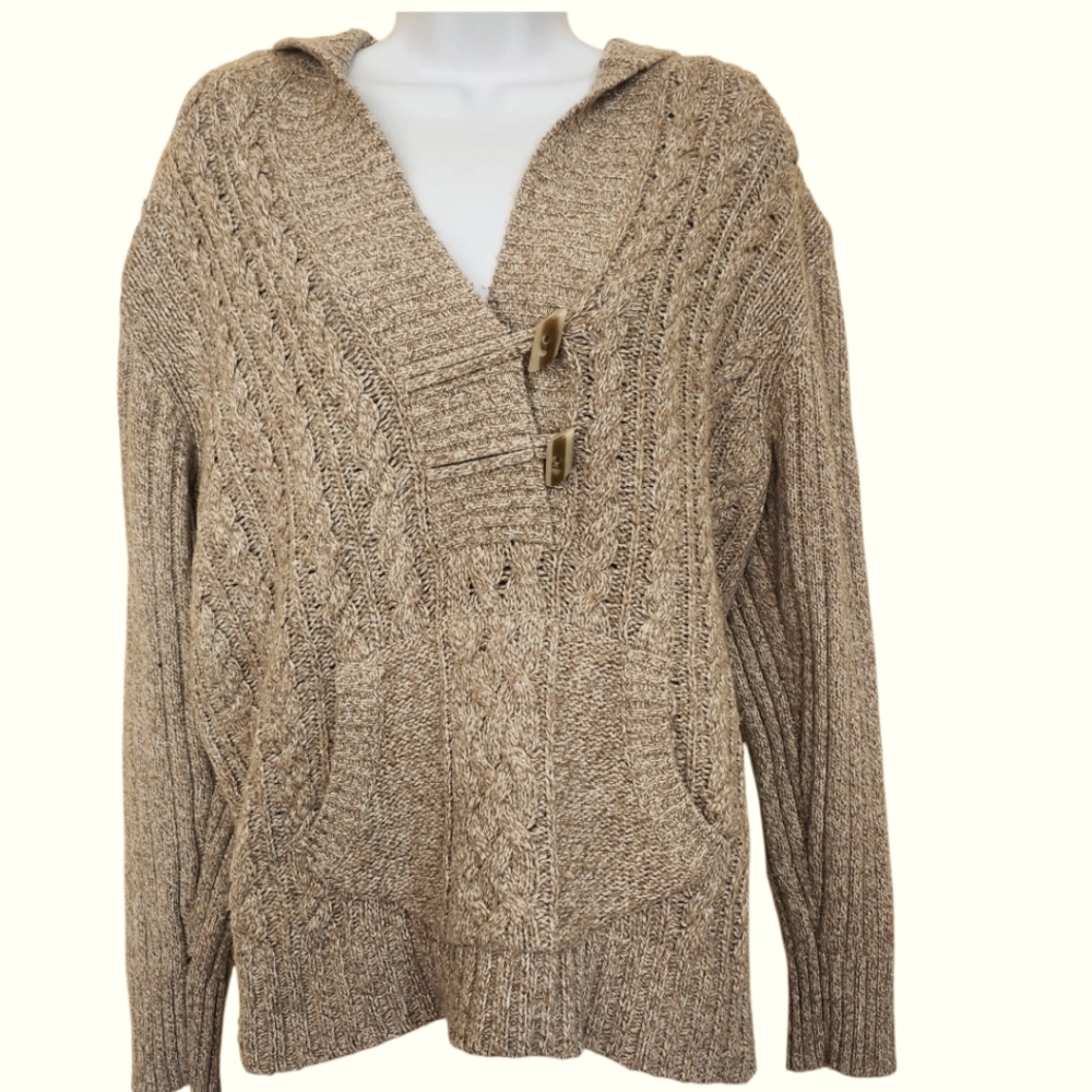 Old Navy Cotton Lambswool‎ Fisherman's hoodie sweater toggles oatmeal women's 1X